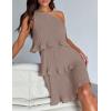 imageZESICA Womens Summer Sleeveless Mini Dress Boho One Shoulder Ruffle Tiered Layered Chiffon Flowy A Line DressesLightkhaki