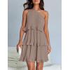 imageZESICA Womens Summer Sleeveless Mini Dress Boho One Shoulder Ruffle Tiered Layered Chiffon Flowy A Line DressesLightkhaki