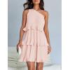 imageZESICA Womens Summer Sleeveless Mini Dress Boho One Shoulder Ruffle Tiered Layered Chiffon Flowy A Line DressesPink