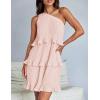imageZESICA Womens Summer Sleeveless Mini Dress Boho One Shoulder Ruffle Tiered Layered Chiffon Flowy A Line DressesPink