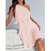 imageZESICA Womens Summer Sleeveless Mini Dress Boho One Shoulder Ruffle Tiered Layered Chiffon Flowy A Line DressesPink