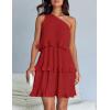 imageZESICA Womens Summer Sleeveless Mini Dress Boho One Shoulder Ruffle Tiered Layered Chiffon Flowy A Line DressesRed