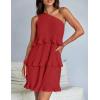 imageZESICA Womens Summer Sleeveless Mini Dress Boho One Shoulder Ruffle Tiered Layered Chiffon Flowy A Line DressesRed