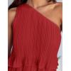 imageZESICA Womens Summer Sleeveless Mini Dress Boho One Shoulder Ruffle Tiered Layered Chiffon Flowy A Line DressesRed