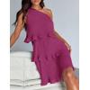 imageZESICA Womens Summer Sleeveless Mini Dress Boho One Shoulder Ruffle Tiered Layered Chiffon Flowy A Line DressesRose