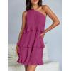 imageZESICA Womens Summer Sleeveless Mini Dress Boho One Shoulder Ruffle Tiered Layered Chiffon Flowy A Line DressesRose