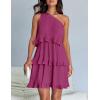 imageZESICA Womens Summer Sleeveless Mini Dress Boho One Shoulder Ruffle Tiered Layered Chiffon Flowy A Line DressesRose