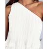 imageZESICA Womens Summer Sleeveless Mini Dress Boho One Shoulder Ruffle Tiered Layered Chiffon Flowy A Line DressesWhite