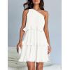imageZESICA Womens Summer Sleeveless Mini Dress Boho One Shoulder Ruffle Tiered Layered Chiffon Flowy A Line DressesWhite