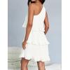 imageZESICA Womens Summer Sleeveless Mini Dress Boho One Shoulder Ruffle Tiered Layered Chiffon Flowy A Line DressesWhite