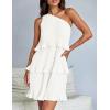 imageZESICA Womens Summer Sleeveless Mini Dress Boho One Shoulder Ruffle Tiered Layered Chiffon Flowy A Line DressesWhite