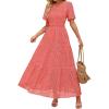 imageZESICA Womens 2025 Summer Short Sleeve Maxi Dress Casual V Neck Hollow Out Eyelet Ruffle Swing A Line Long DressesPeach