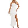 imageZESICA Womens Strapless Bodycon Dress Sexy Off Shoulder Mesh Ruffle Asymmetrical Slit Party Tube Maxi DressesWhite