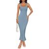 imageZESICA Womens Summer Bodycon Midi Dress Sleeveless Square Neck Slim Fit Back Slit Long Cocktail Party DressesLight Blue