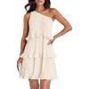 imageZESICA Womens Summer Sleeveless Mini Dress Boho One Shoulder Ruffle Tiered Layered Chiffon Flowy A Line DressesApricot