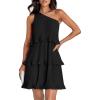 imageZESICA Womens Summer Sleeveless Mini Dress Boho One Shoulder Ruffle Tiered Layered Chiffon Flowy A Line DressesDarkblack