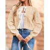 imageZESICA Womens Cardigan Sweaters Fall Winter Long Sleeve Tie Front Cable Knit Chunky Cropped Outerwear CoatCream