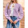 imageZESICA Womens Cardigan Sweaters Fall Winter Long Sleeve Tie Front Cable Knit Chunky Cropped Outerwear CoatPurple