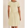 imageZESICA Womens Ribbed Square Neck Color Block Pleated Mini Dress Short Sleeve A Line Knit Short DressesAlmond