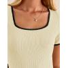 imageZESICA Womens Ribbed Square Neck Color Block Pleated Mini Dress Short Sleeve A Line Knit Short DressesAlmond