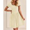 imageZESICA Womens Ribbed Square Neck Color Block Pleated Mini Dress Short Sleeve A Line Knit Short DressesAlmond