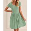 imageZESICA Womens Ribbed Square Neck Color Block Pleated Mini Dress Short Sleeve A Line Knit Short DressesLight Green