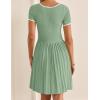 imageZESICA Womens Ribbed Square Neck Color Block Pleated Mini Dress Short Sleeve A Line Knit Short DressesLight Green