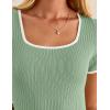 imageZESICA Womens Ribbed Square Neck Color Block Pleated Mini Dress Short Sleeve A Line Knit Short DressesLight Green