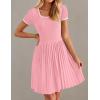 imageZESICA Womens Ribbed Square Neck Color Block Pleated Mini Dress Short Sleeve A Line Knit Short DressesPink