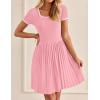 imageZESICA Womens Ribbed Square Neck Color Block Pleated Mini Dress Short Sleeve A Line Knit Short DressesPink