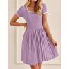 imageZESICA Womens Ribbed Square Neck Color Block Pleated Mini Dress Short Sleeve A Line Knit Short DressesPurple