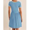 imageZESICA Womens Ribbed Square Neck Color Block Pleated Mini Dress Short Sleeve A Line Knit Short DressesSky Blue