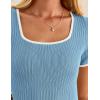imageZESICA Womens Ribbed Square Neck Color Block Pleated Mini Dress Short Sleeve A Line Knit Short DressesSky Blue
