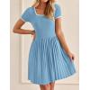 imageZESICA Womens Ribbed Square Neck Color Block Pleated Mini Dress Short Sleeve A Line Knit Short DressesSky Blue