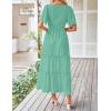 imageZESICA Womens Summer Casual Flutter Short Sleeve Crew Neck Solid Color Smocked Tiered A Line Flowy Beach Midi DressAqua