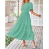 imageZESICA Womens Summer Casual Flutter Short Sleeve Crew Neck Solid Color Smocked Tiered A Line Flowy Beach Midi DressAqua