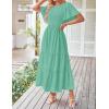 imageZESICA Womens Summer Casual Flutter Short Sleeve Crew Neck Solid Color Smocked Tiered A Line Flowy Beach Midi DressAqua