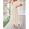 imageZESICA Womens Summer Casual Flutter Short Sleeve Crew Neck Solid Color Smocked Tiered A Line Flowy Beach Midi DressBeige