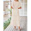 imageZESICA Womens Summer Casual Flutter Short Sleeve Crew Neck Solid Color Smocked Tiered A Line Flowy Beach Midi DressBeige