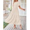 imageZESICA Womens Summer Casual Flutter Short Sleeve Crew Neck Solid Color Smocked Tiered A Line Flowy Beach Midi DressBeige
