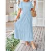 imageZESICA Womens Summer Casual Flutter Short Sleeve Crew Neck Solid Color Smocked Tiered A Line Flowy Beach Midi DressBlue