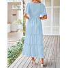 imageZESICA Womens Summer Casual Flutter Short Sleeve Crew Neck Solid Color Smocked Tiered A Line Flowy Beach Midi DressBlue