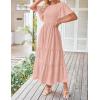 imageZESICA Womens Summer Casual Flutter Short Sleeve Crew Neck Solid Color Smocked Tiered A Line Flowy Beach Midi DressBlush
