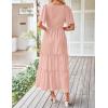 imageZESICA Womens Summer Casual Flutter Short Sleeve Crew Neck Solid Color Smocked Tiered A Line Flowy Beach Midi DressBlush