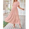imageZESICA Womens Summer Casual Flutter Short Sleeve Crew Neck Solid Color Smocked Tiered A Line Flowy Beach Midi DressBlush