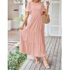 imageZESICA Womens Summer Casual Flutter Short Sleeve Crew Neck Solid Color Smocked Tiered A Line Flowy Beach Midi DressBlush