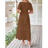 imageZESICA Womens Summer Casual Flutter Short Sleeve Crew Neck Solid Color Smocked Tiered A Line Flowy Beach Midi DressBrown
