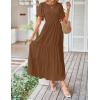 imageZESICA Womens Summer Casual Flutter Short Sleeve Crew Neck Solid Color Smocked Tiered A Line Flowy Beach Midi DressBrown