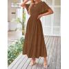imageZESICA Womens Summer Casual Flutter Short Sleeve Crew Neck Solid Color Smocked Tiered A Line Flowy Beach Midi DressBrown