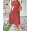 imageZESICA Womens Summer Casual Flutter Short Sleeve Crew Neck Solid Color Smocked Tiered A Line Flowy Beach Midi DressCoral